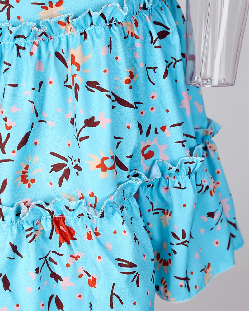 Floral Print Ruffle Trim Dress