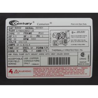 Motor, Century/WW, 0.75hp, 115v/230v, 1-Spd, 56Yfr, SQFL