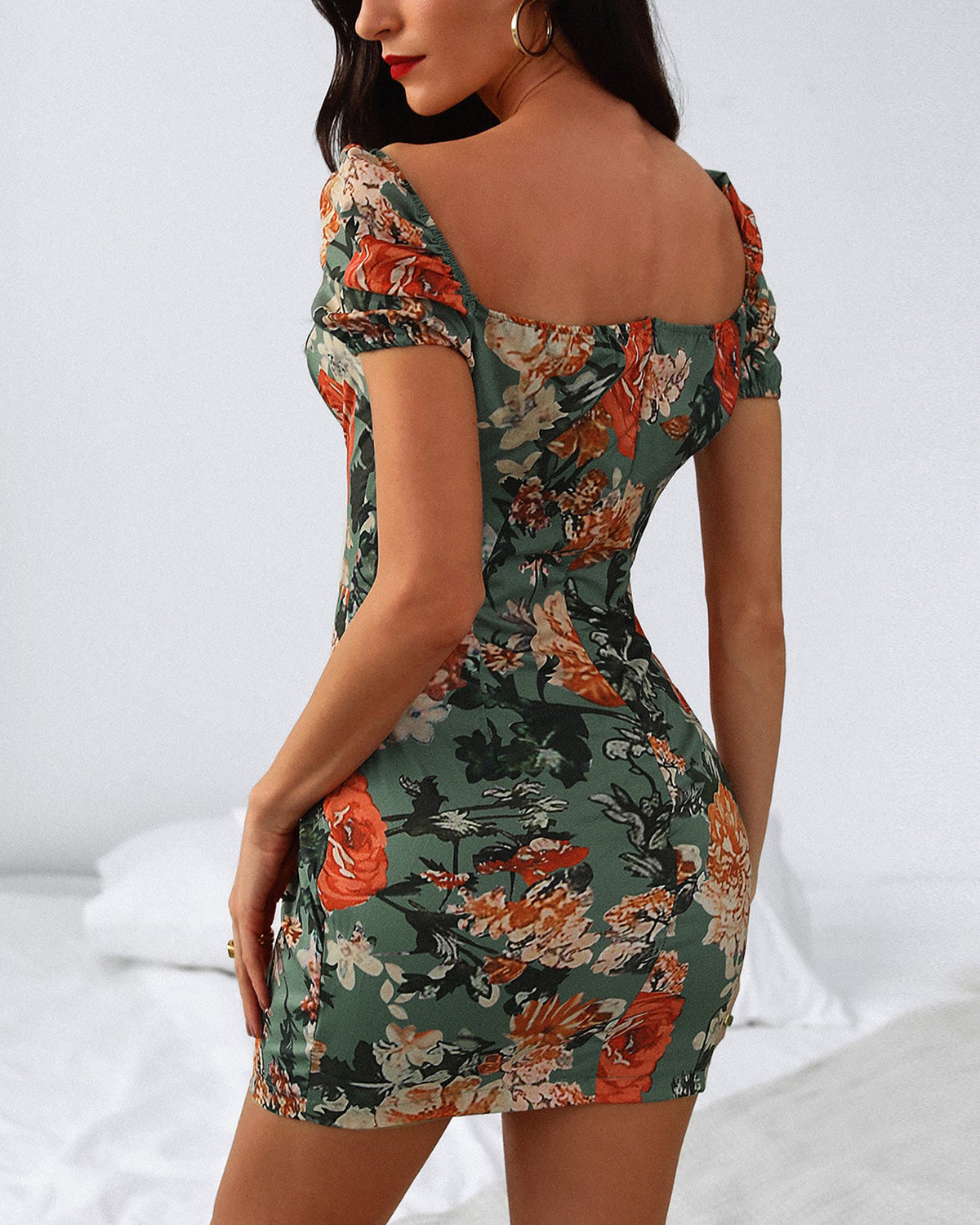 Floral Square Neck Tie Front Dress