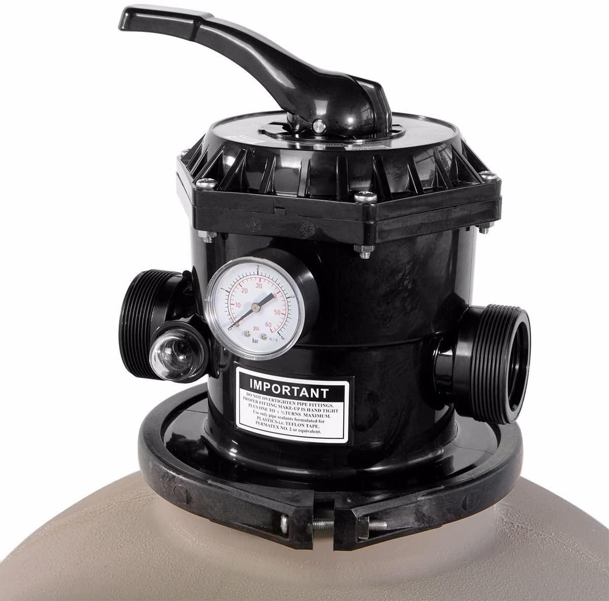 24" Above Inground Swimming Pool Sand Filter System 7-Way Multi-Port Valve Pool Filter up to 29,400 Gallons with Stand
