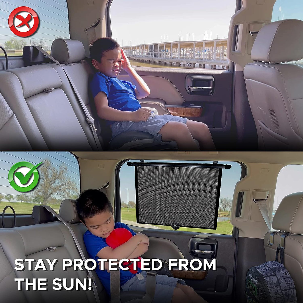 EcoNour Window Shades for Car Baby (2 Pack) | Retractable car Window Shade for Baby for Sun Protection for Kids, Passengers &amp; Pets in The Back Seat | Car Window Covers for Trucks | XL (20”x22”)