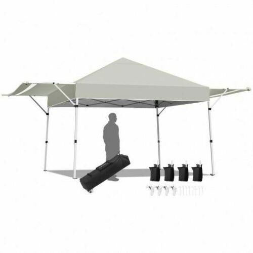 17 Feet x 10 Feet Foldable Pop Up Canopy with Adjustable Instant Sun Shelter-Gra
