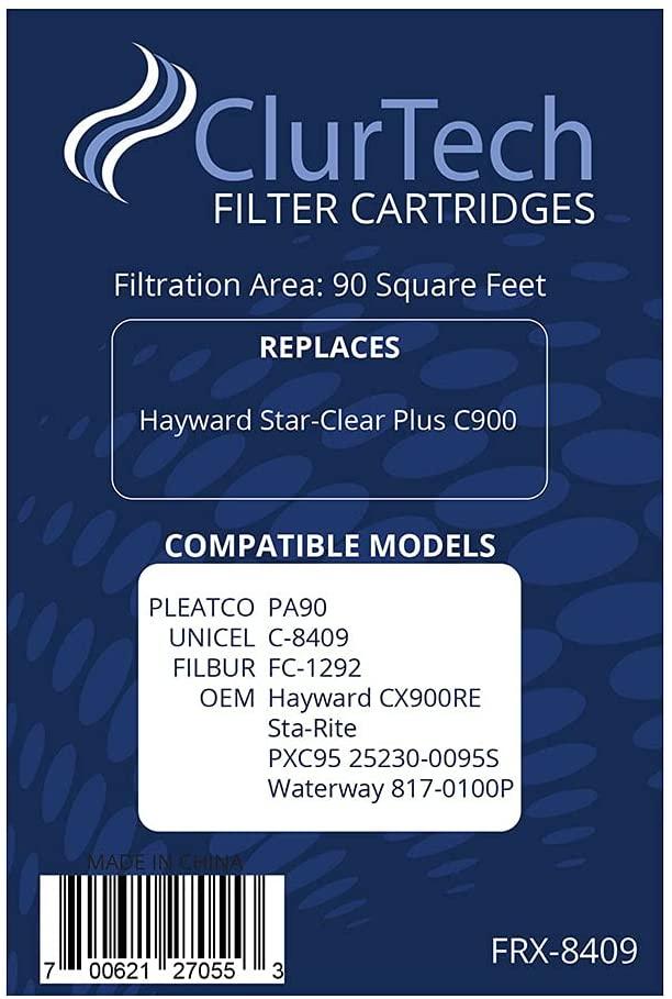 ClurTech FRX-8409-4 Replacement 4 Pack Hayward Star-Clear Plus C900 Pool Filter Cartridge PA90 C-8409 FC-1292 CX900RE PXC95 25230-0095S 817-0100P, White