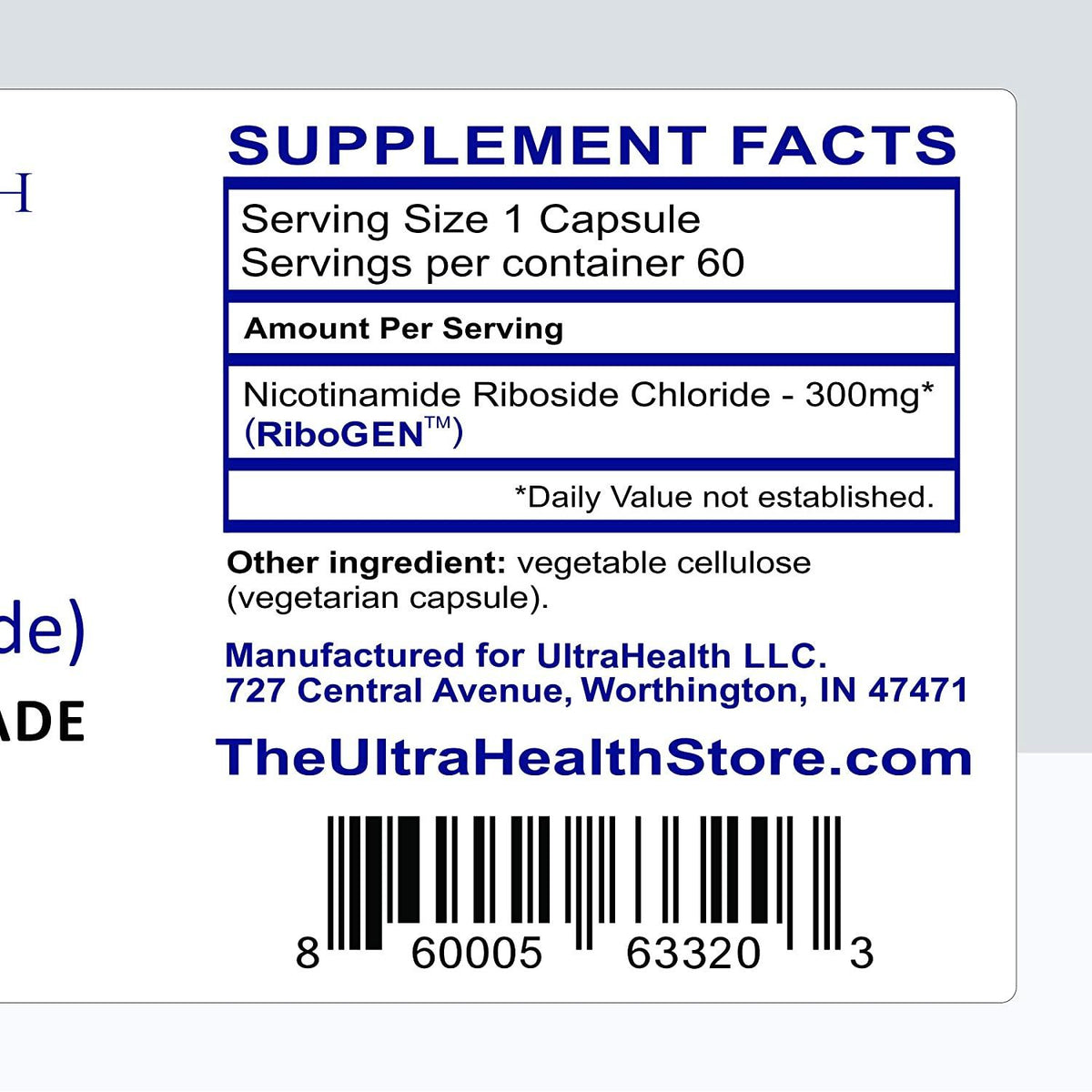 NR 60 (100% RiboGEN™) nicotinamide riboside. Ultra-Pure Pharmaceutical Grade. No additives just 99.5%+ NR. 300mg Veg caps, 60-Day Supply. UltraHealth Posts its COA and HPLC Data no Other Company Does