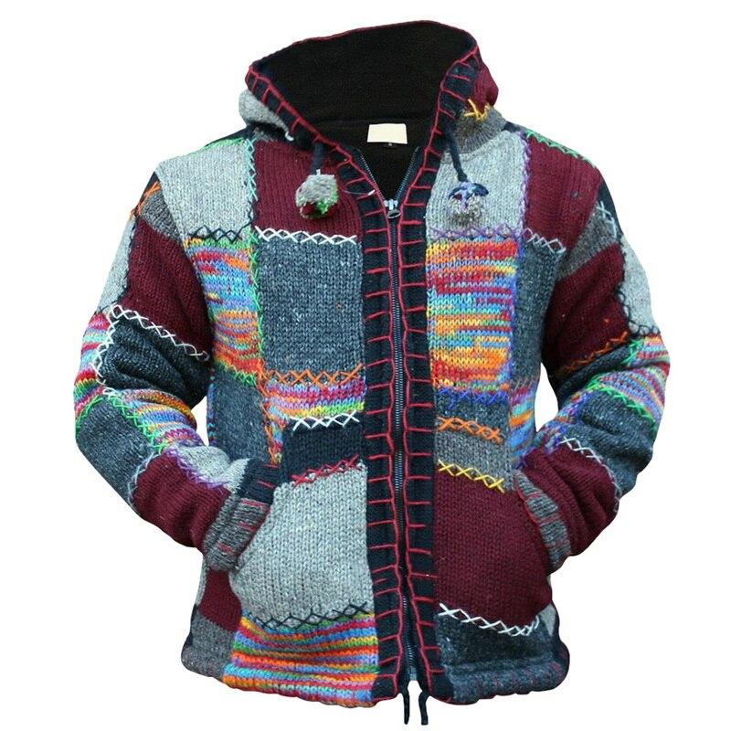 Autumn Winter Men's Hooded Coat Pocket Cardigan Sweater