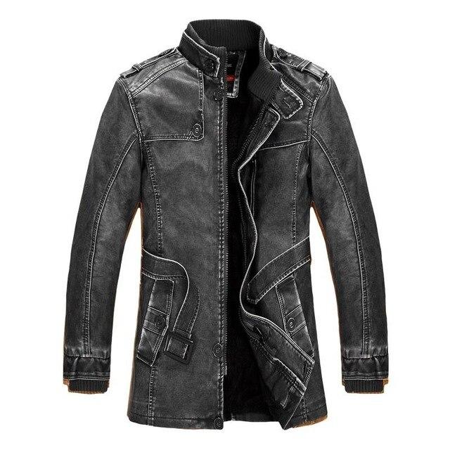 Men Faux Leather Warm Wool Fur Coat
