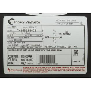 Motor, Century, 2.0hp, 208v-230v, 1-Spd, 56Jfr, C-Face Thd, EE