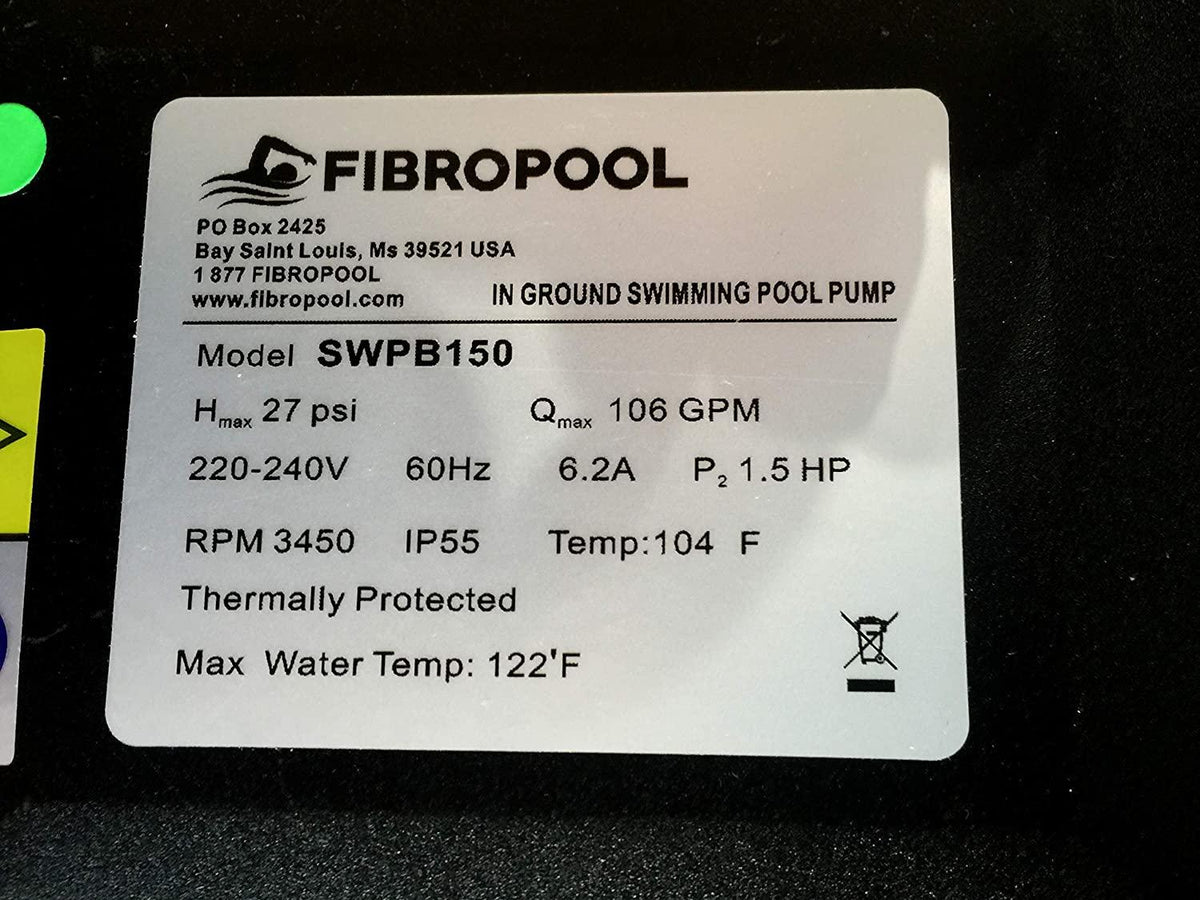 FibroPool FP150 Swimming Pool Pump In Ground (1.5 Horsepower)