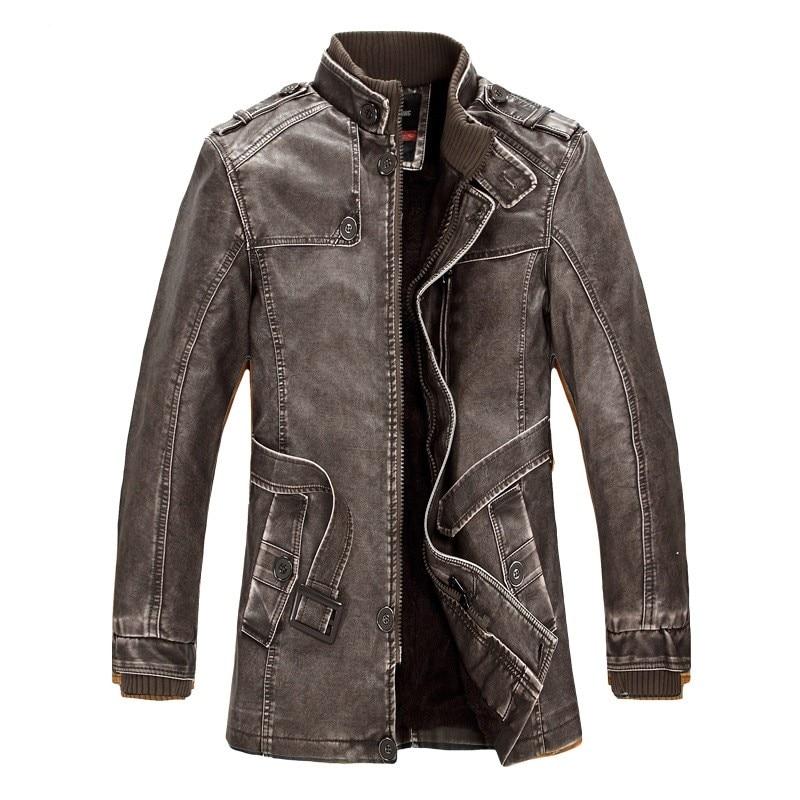 Men Faux Leather Warm Wool Fur Coat