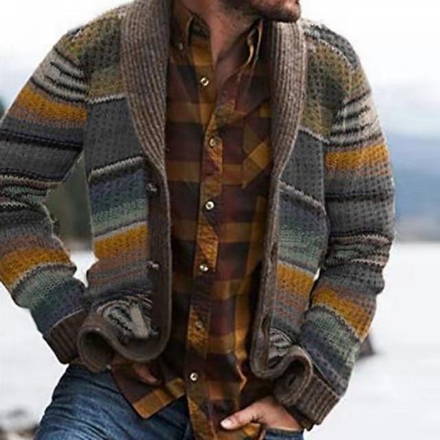 Patchwork Knitted Jacket Sweater Stitching Cardigan