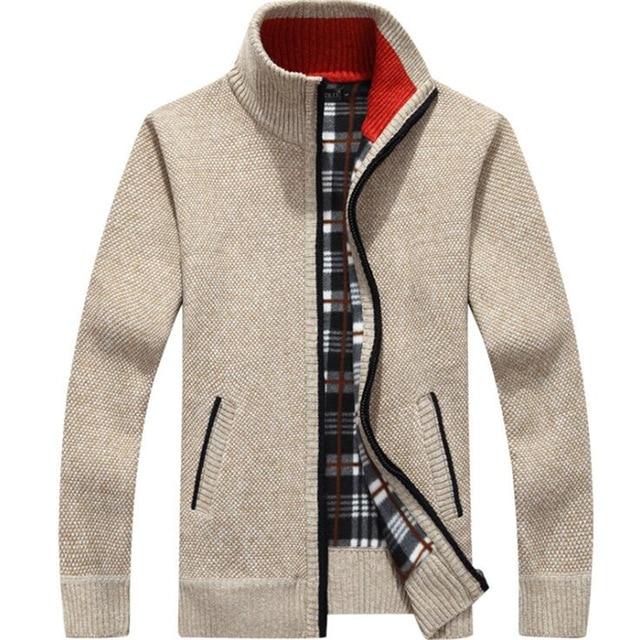 New Autumn Winter Men Warm Cashmere Casual Wool Zipper Slim Fit Fleece Jacket