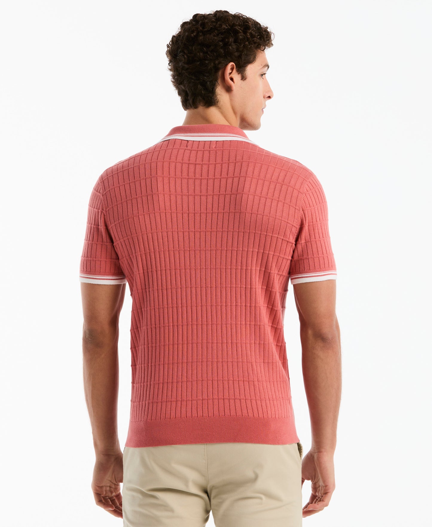 Grid Knit Johnny Collar Sweater Polo
