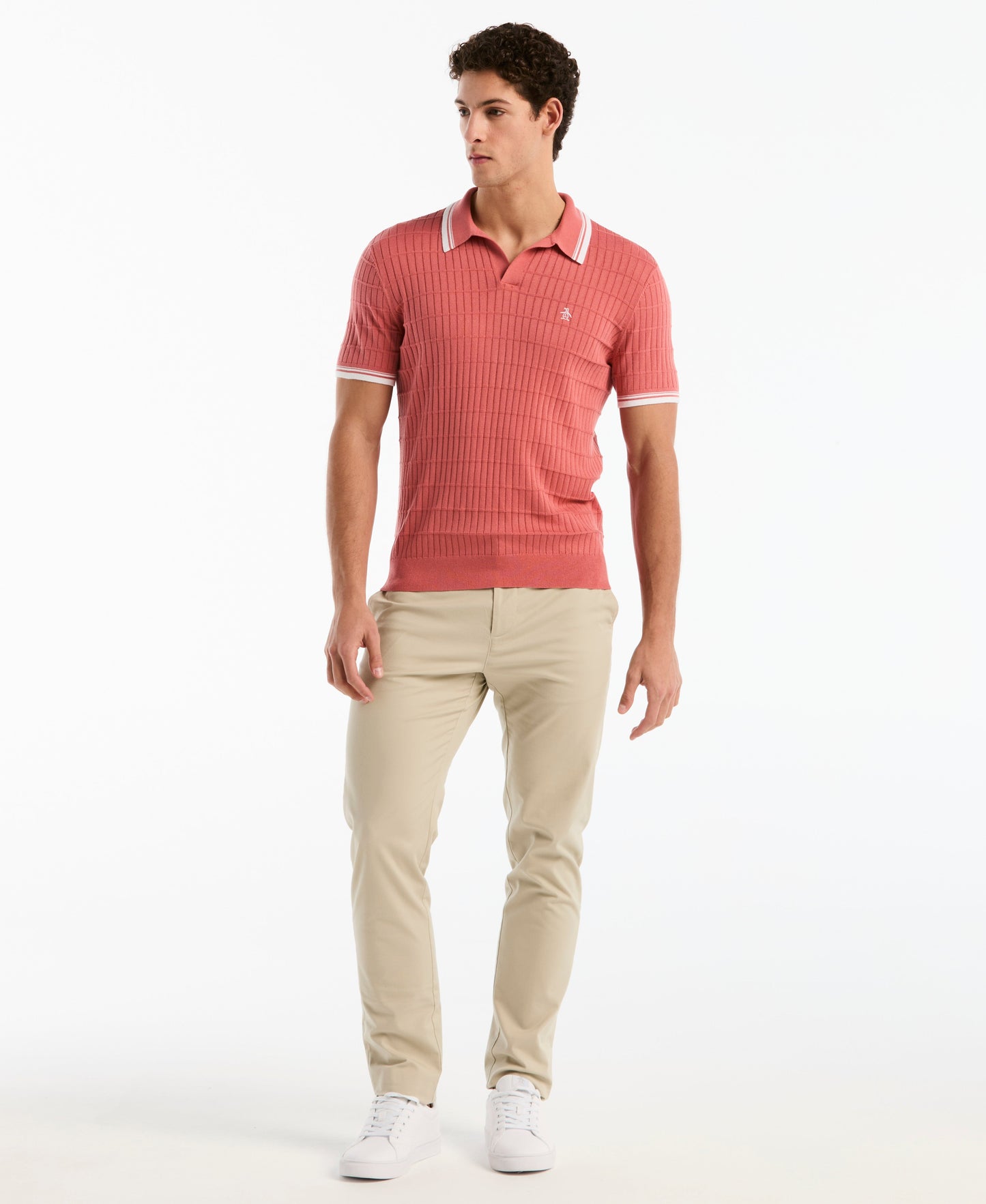 Grid Knit Johnny Collar Sweater Polo