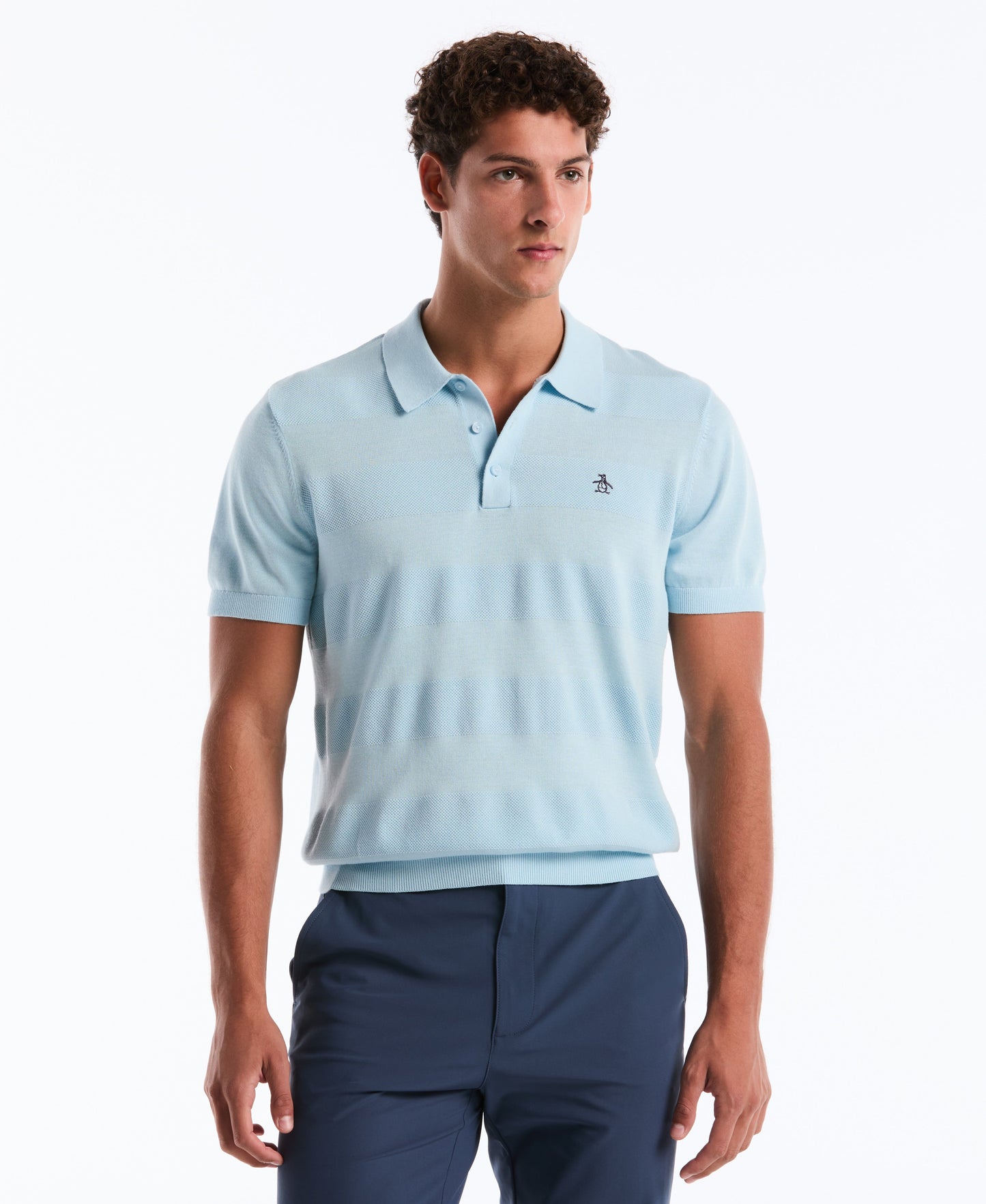 Honeycomb Stripe Stitch Sweater Polo