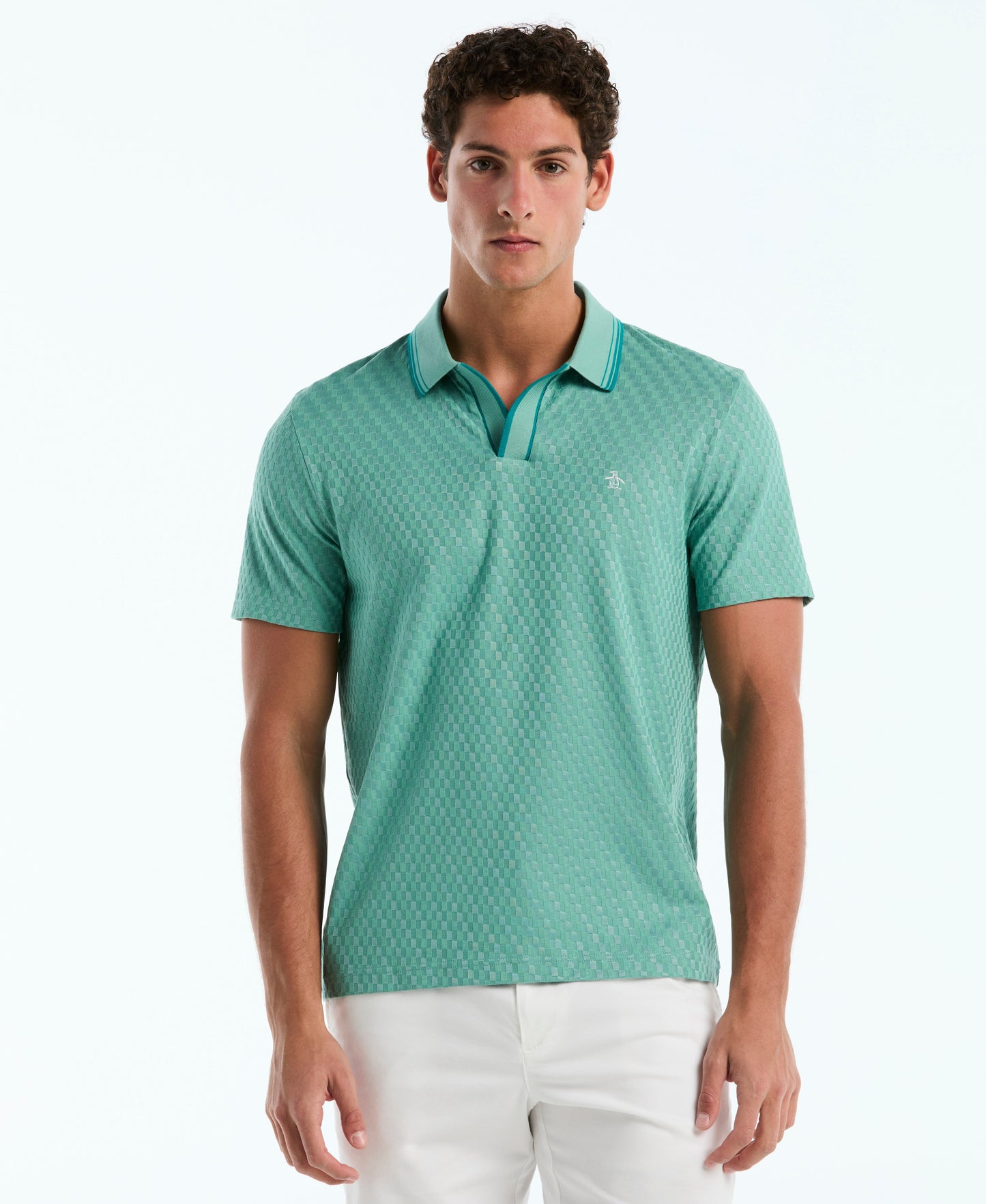 Jacquard Check Johnny Collar Polo