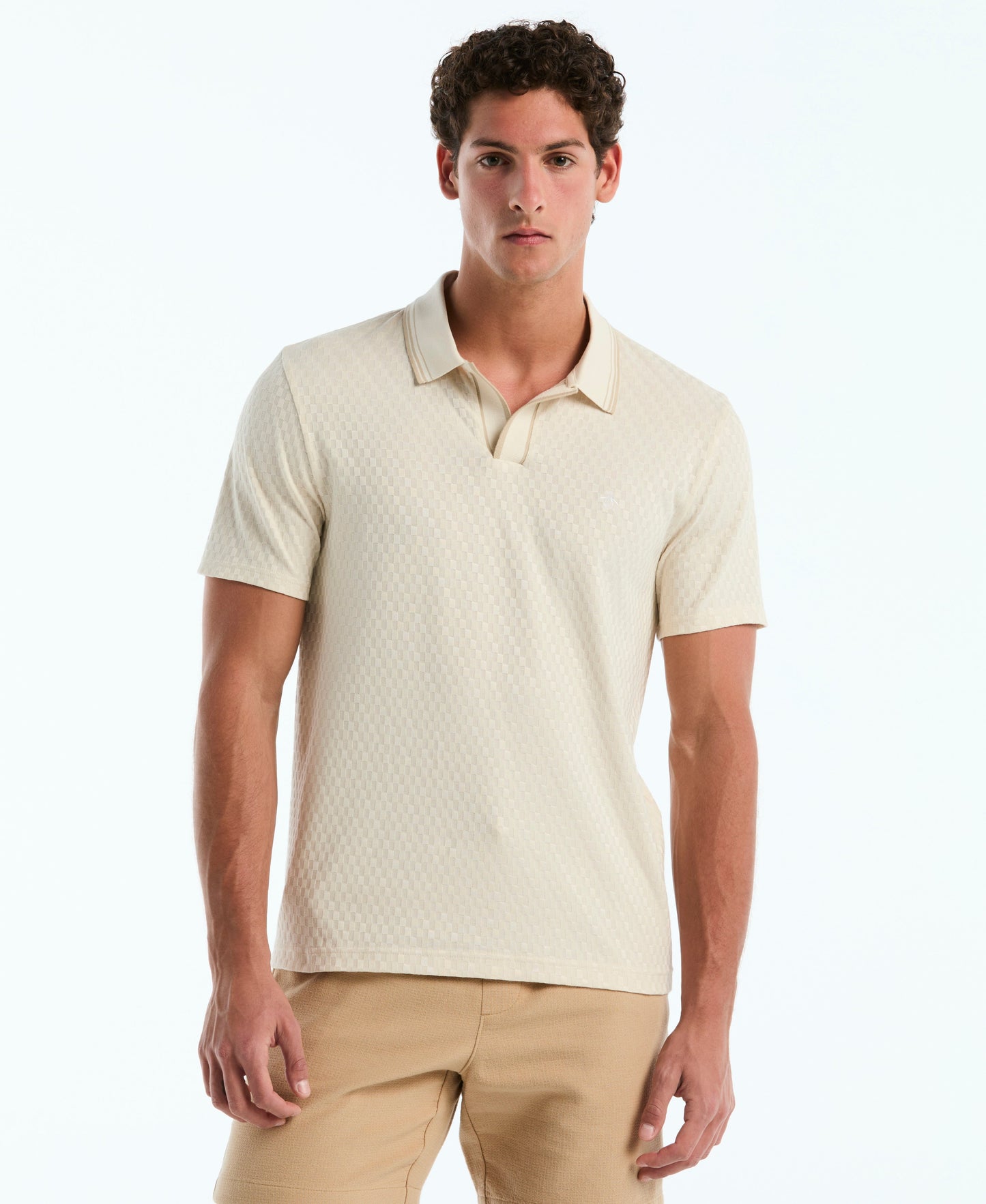 Jacquard Check Johnny Collar Polo