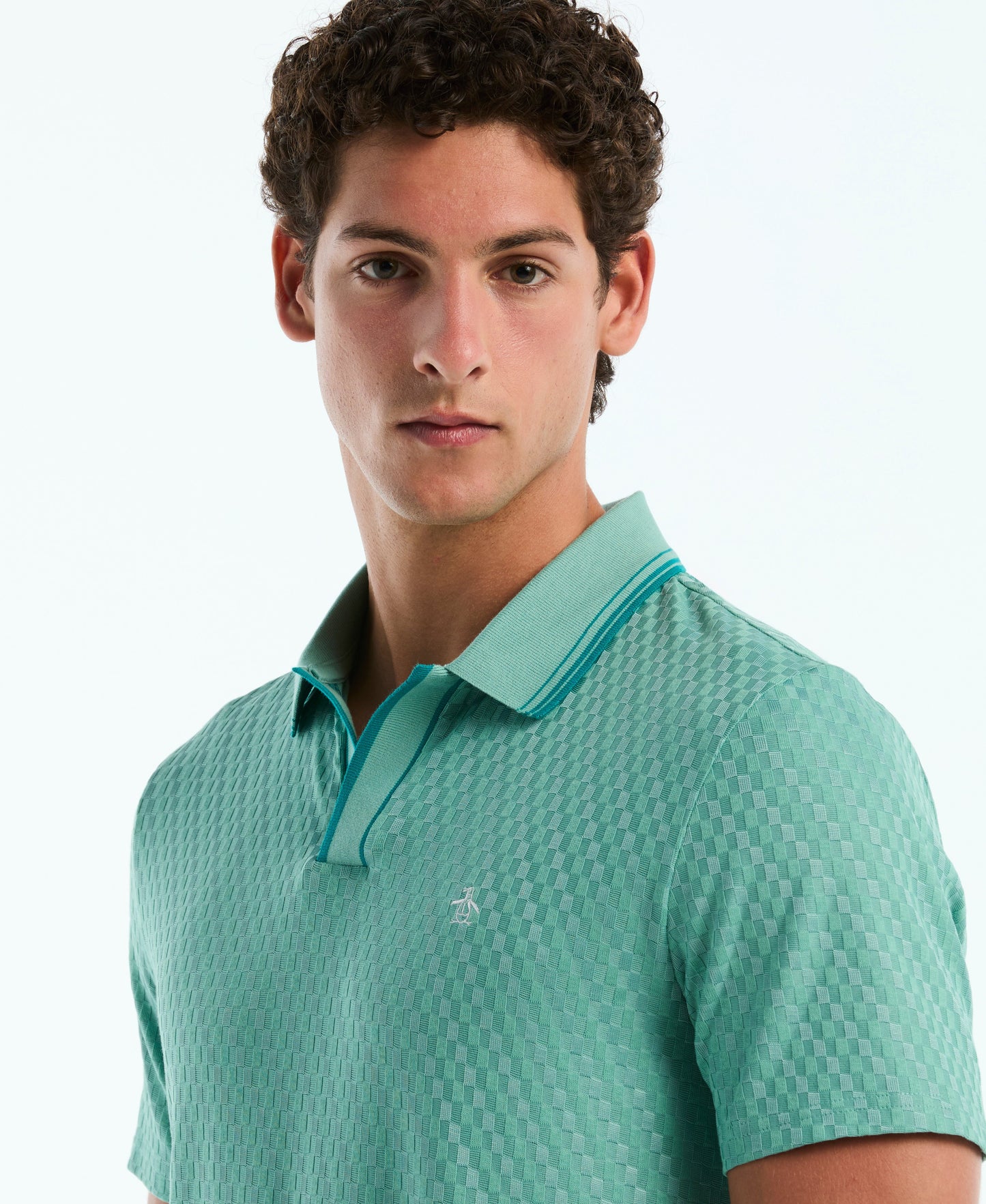 Jacquard Check Johnny Collar Polo