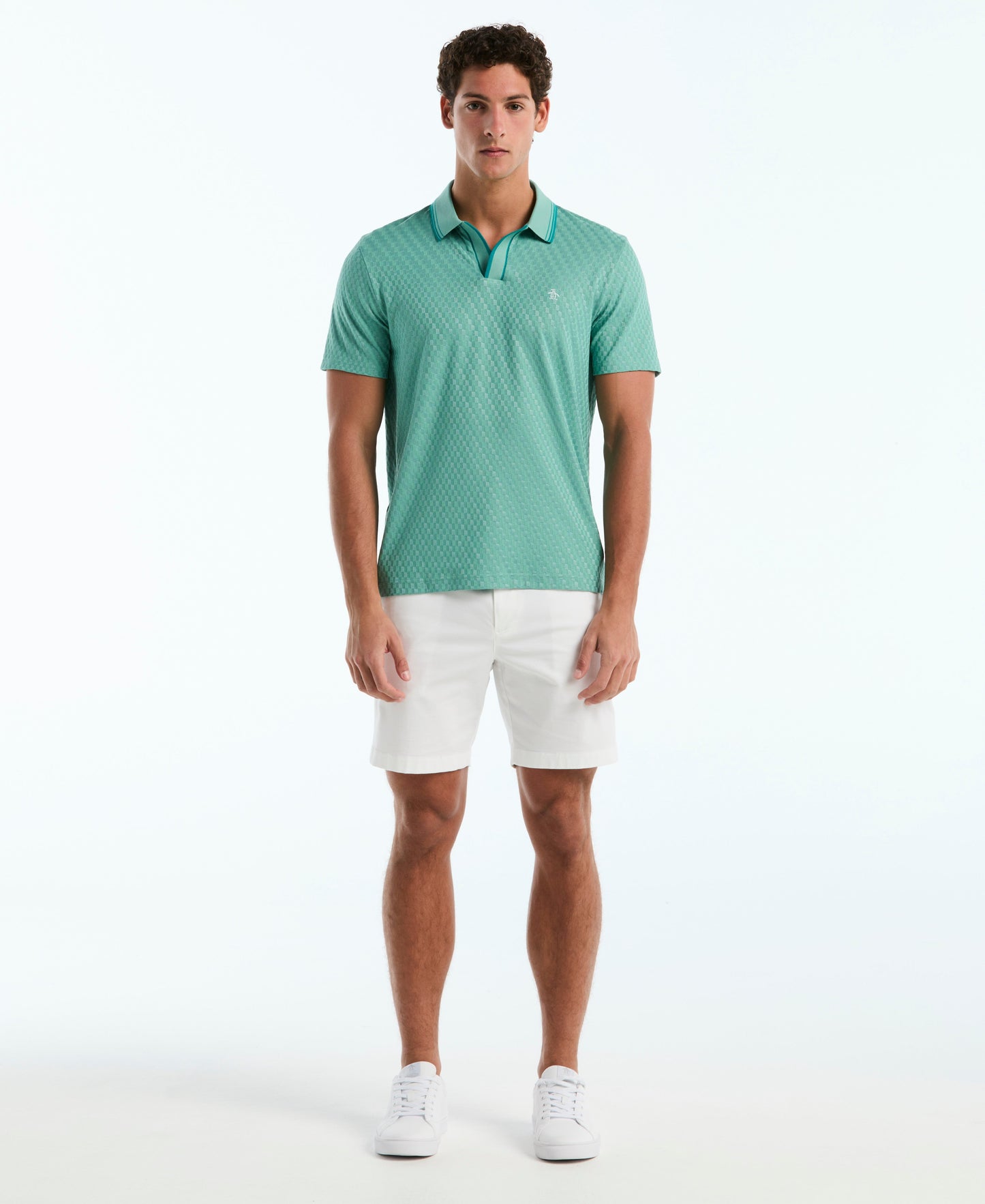 Jacquard Check Johnny Collar Polo