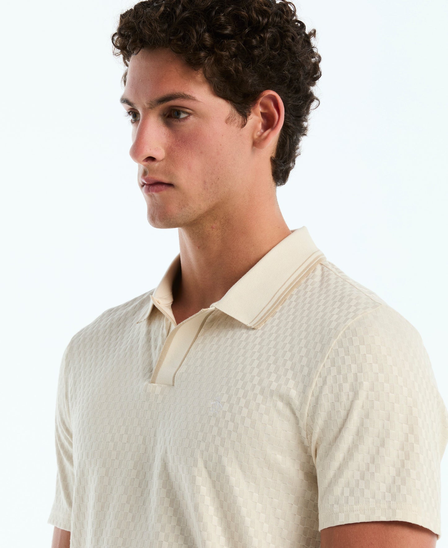 Jacquard Check Johnny Collar Polo