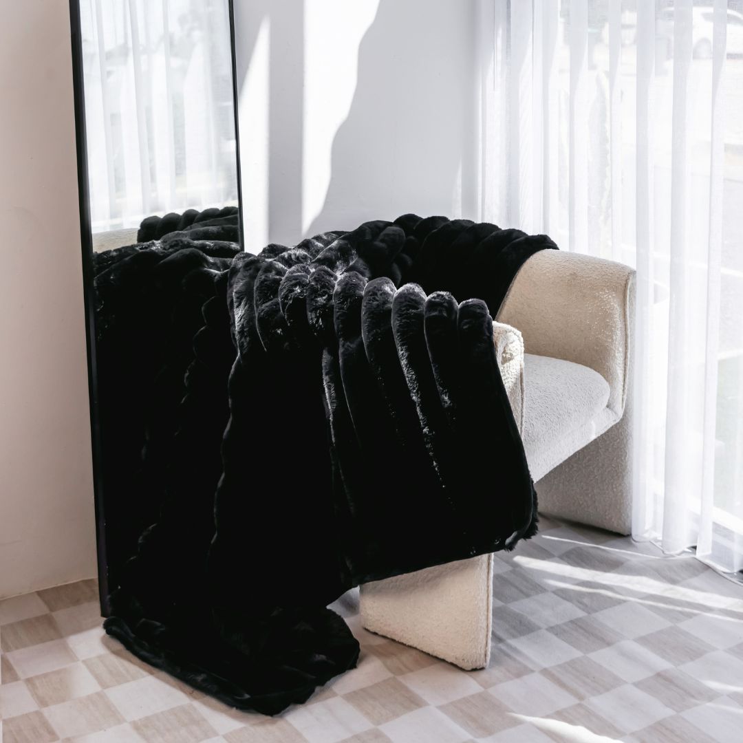 Ribbed Splash Blanket- Midnight Black