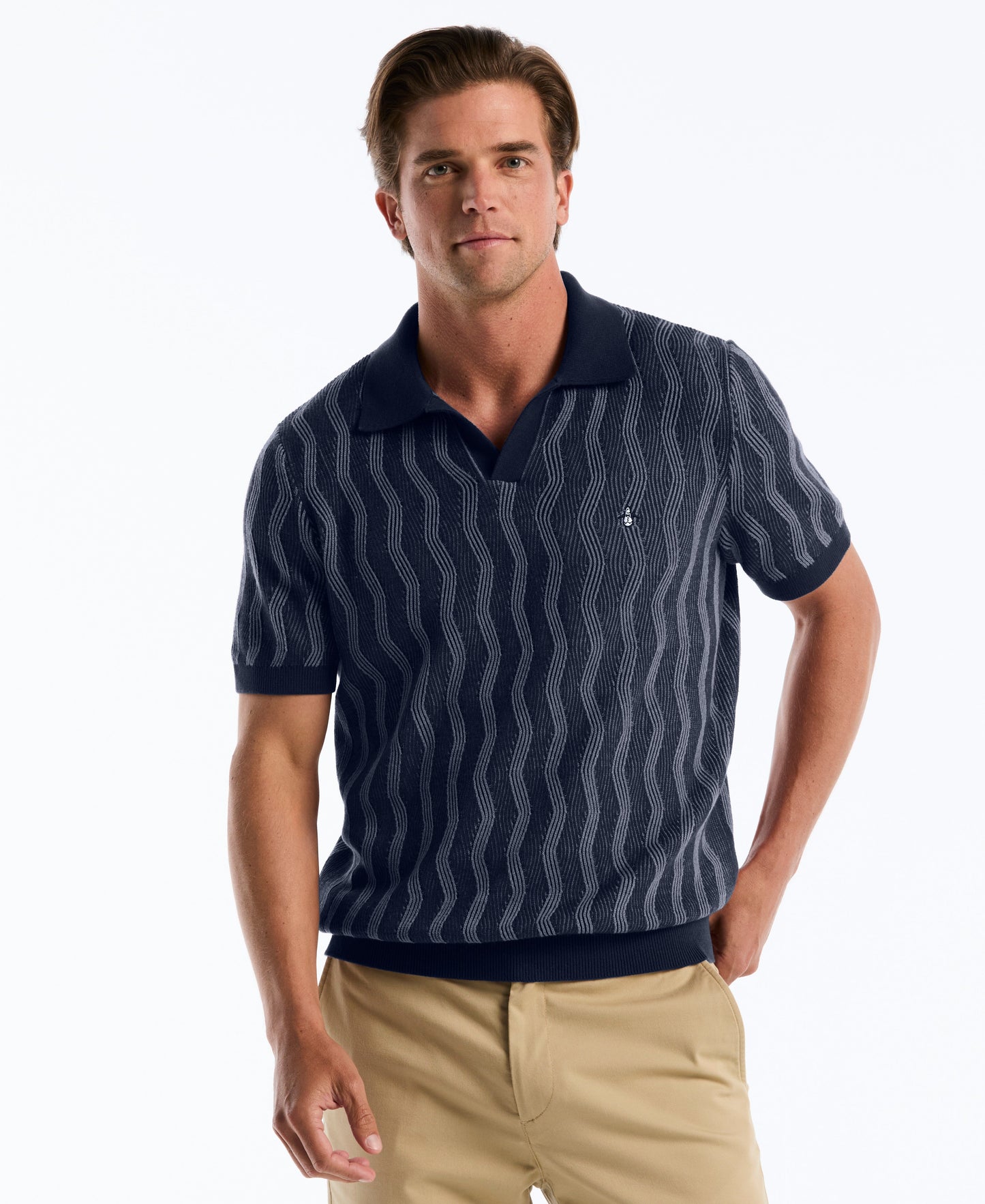 Wavy Jacquard Johnny Collar Sweater Polo