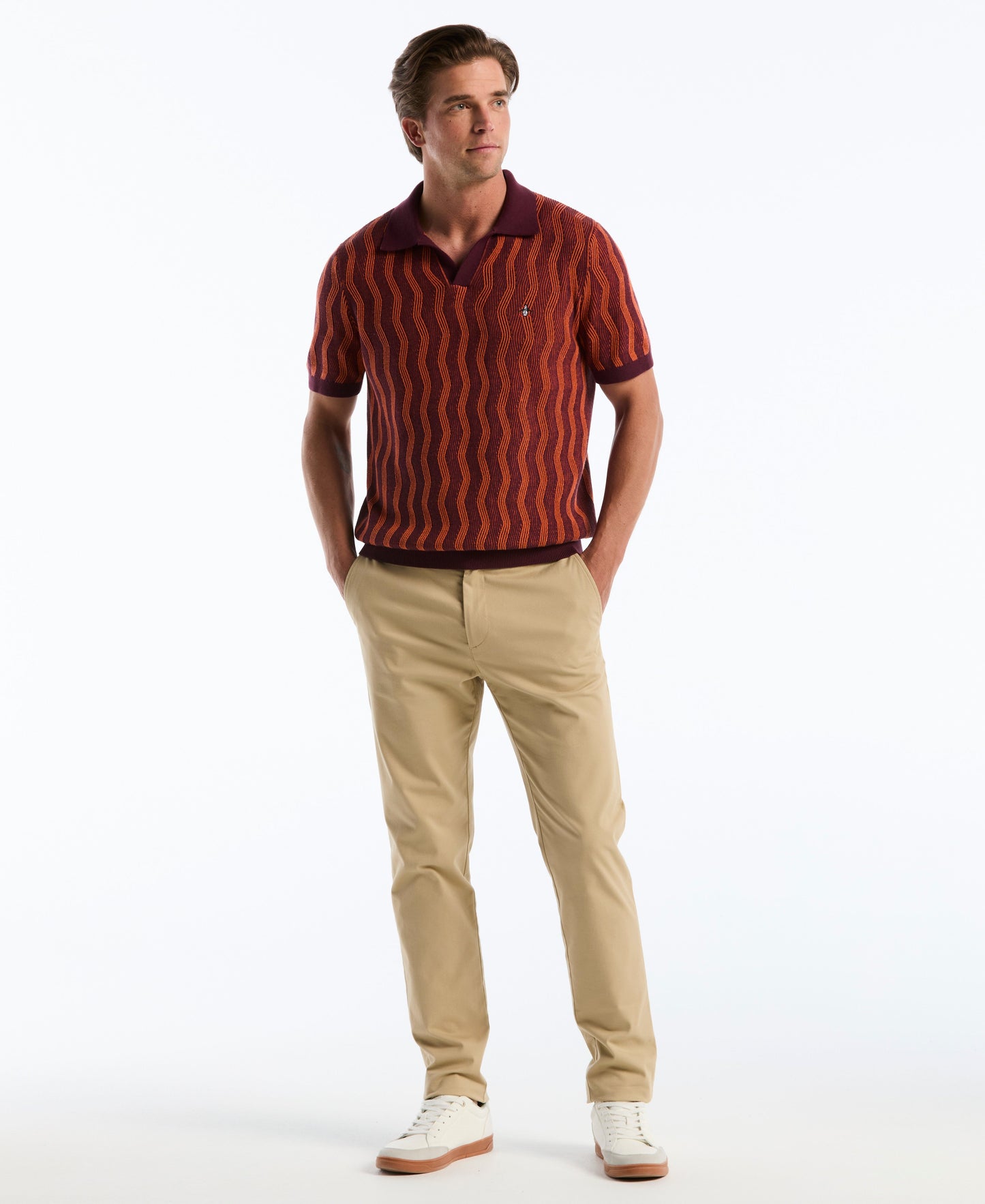 Wavy Jacquard Johnny Collar Sweater Polo