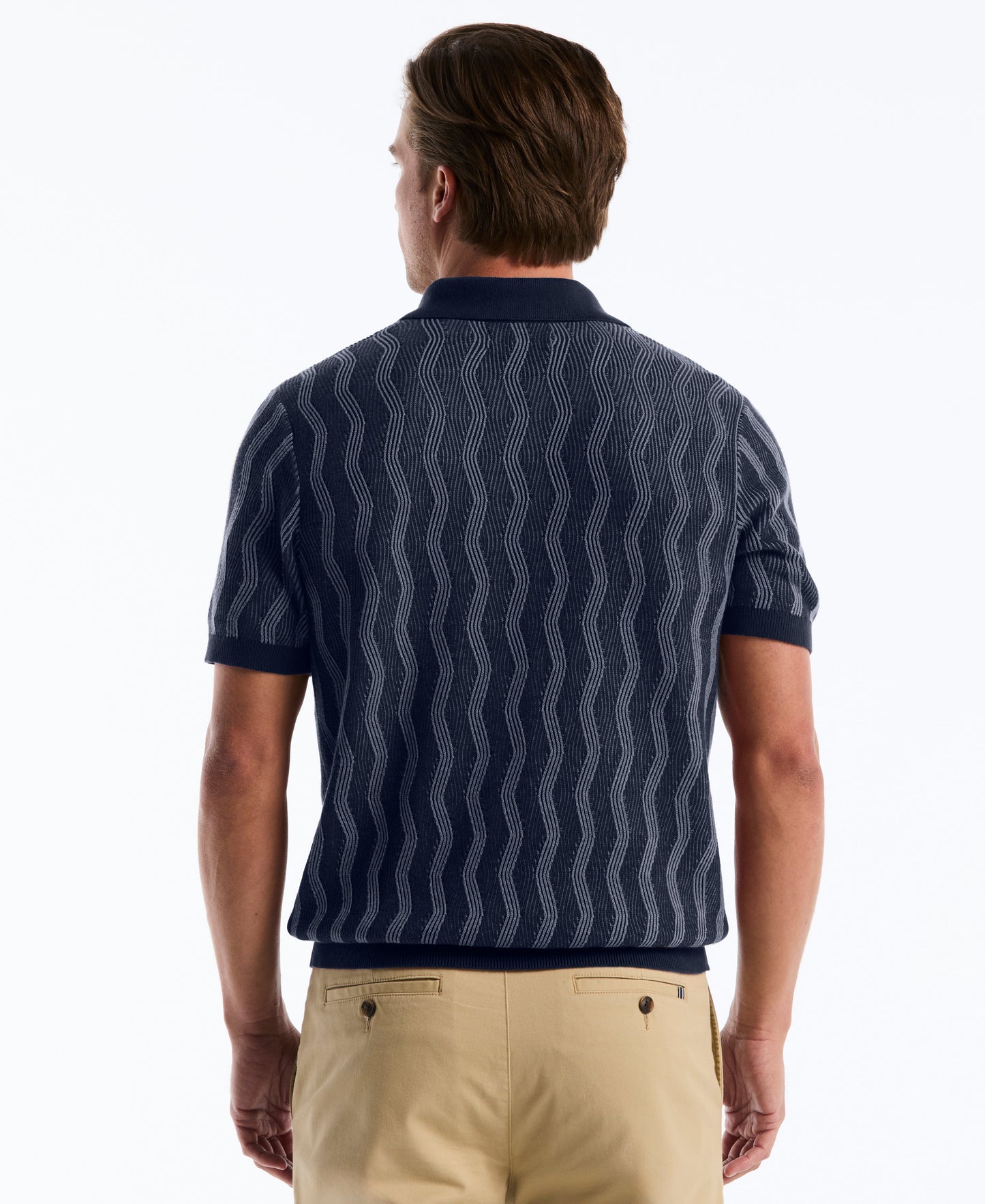 Wavy Jacquard Johnny Collar Sweater Polo