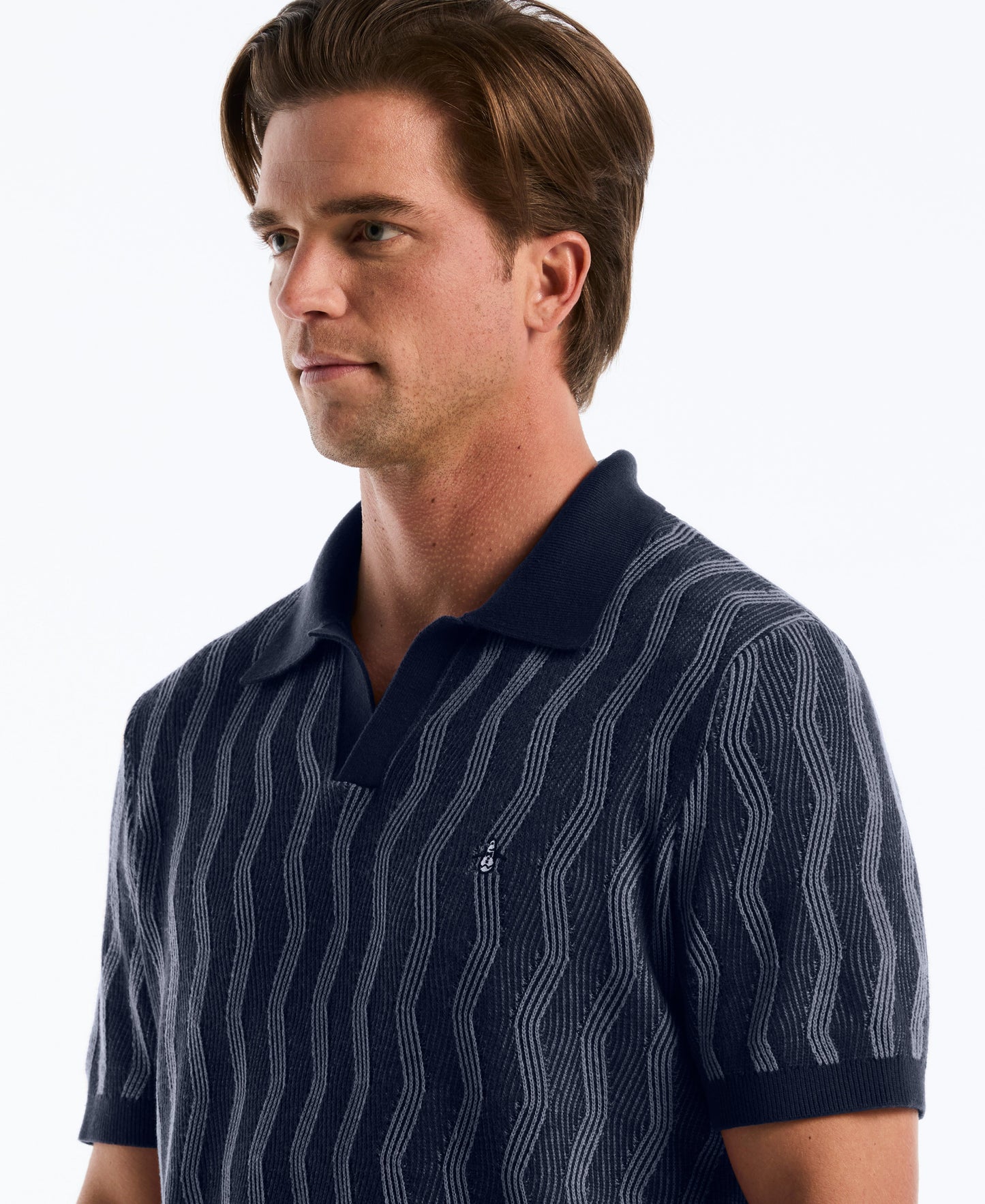 Wavy Jacquard Johnny Collar Sweater Polo