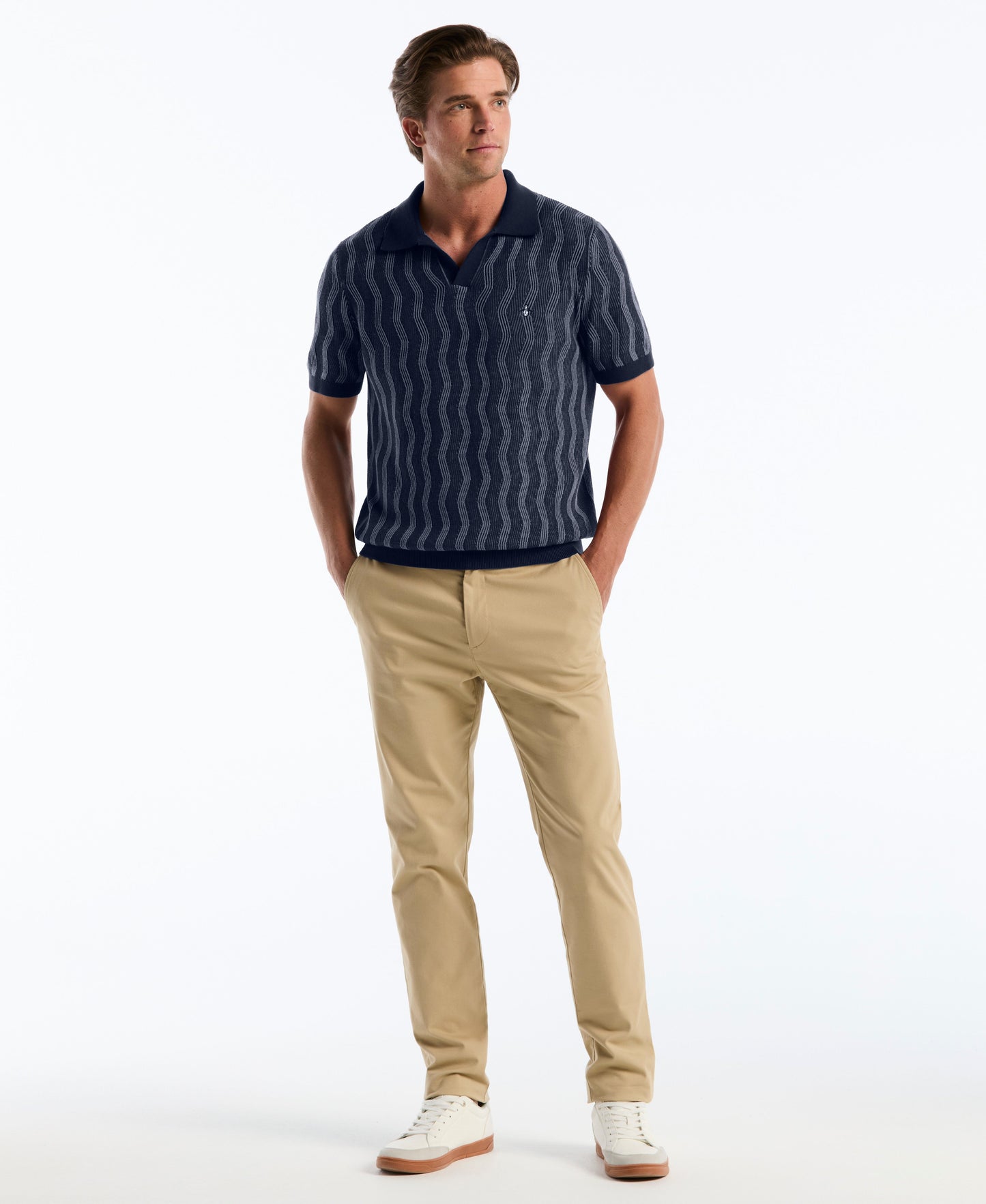 Wavy Jacquard Johnny Collar Sweater Polo