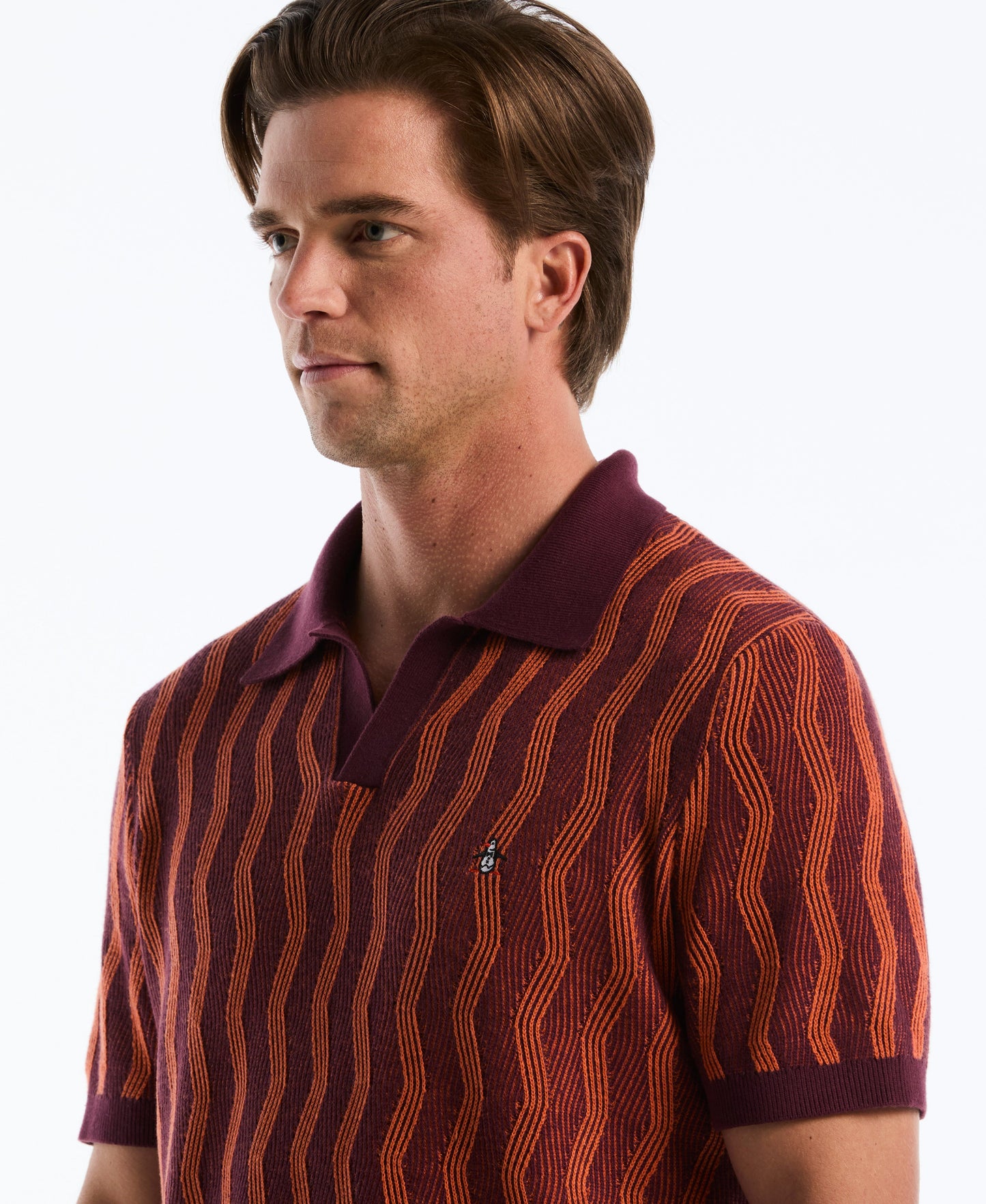 Wavy Jacquard Johnny Collar Sweater Polo