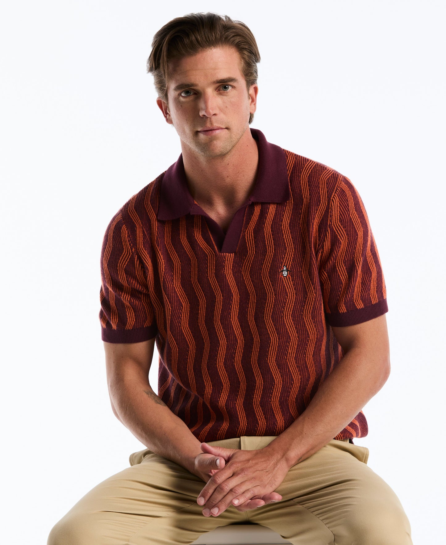 Wavy Jacquard Johnny Collar Sweater Polo