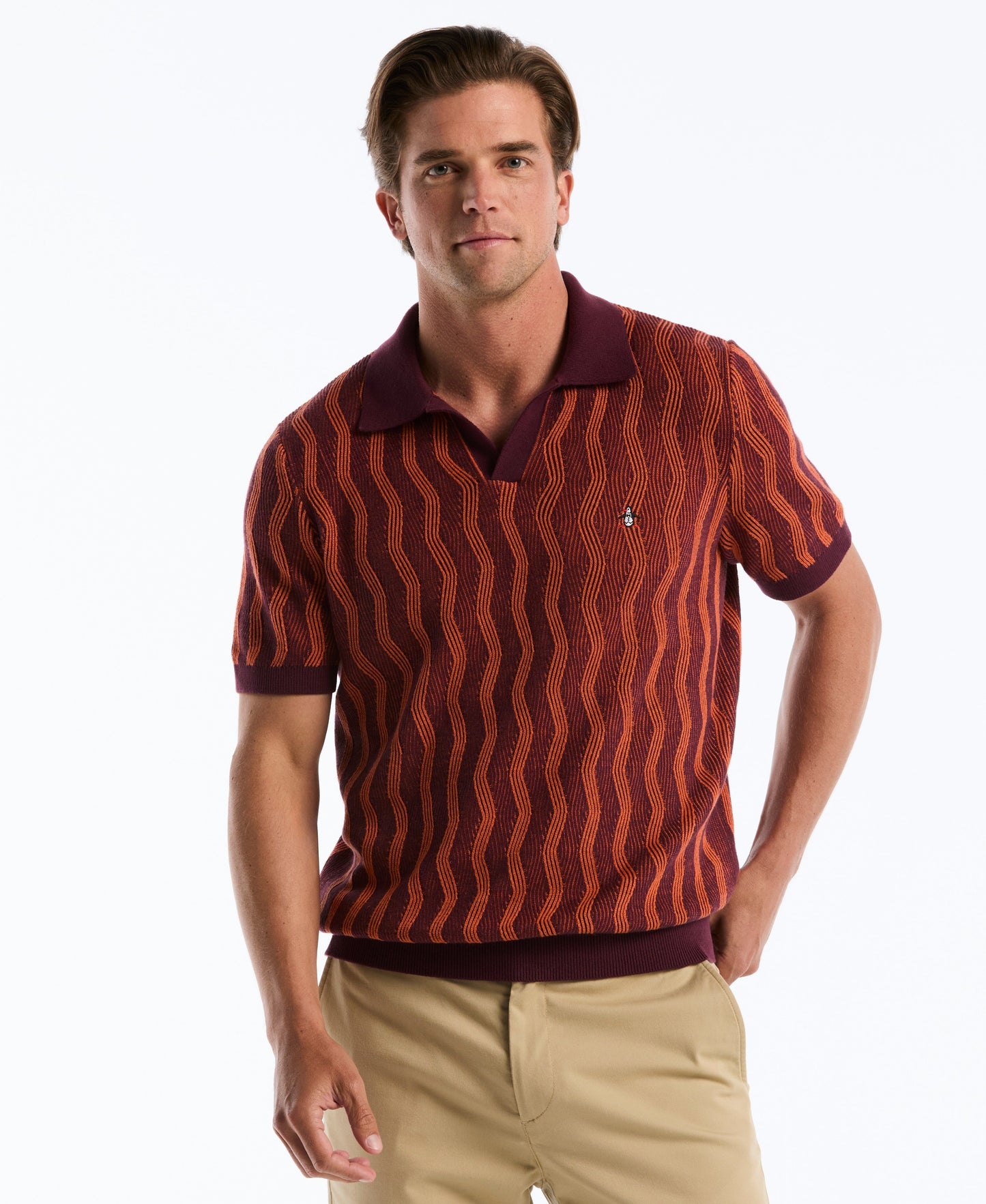 Wavy Jacquard Johnny Collar Sweater Polo