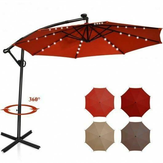 Modern 10FT 360° Rotation Solar Powered LED Patio Offset Umbrella-Orange