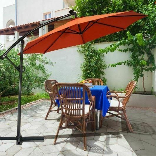 Modern 10FT 360° Rotation Solar Powered LED Patio Offset Umbrella-Orange