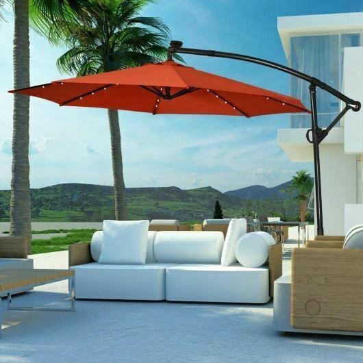 Modern 10FT 360° Rotation Solar Powered LED Patio Offset Umbrella-Orange