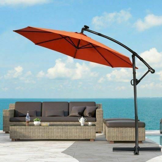 Modern 10FT 360° Rotation Solar Powered LED Patio Offset Umbrella-Orange