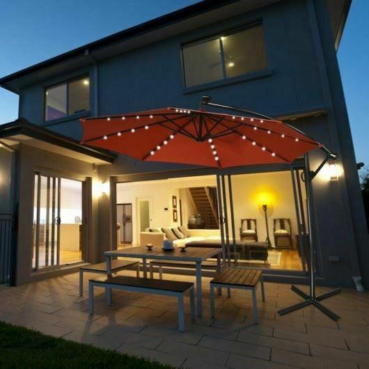 Modern 10FT 360° Rotation Solar Powered LED Patio Offset Umbrella-Orange
