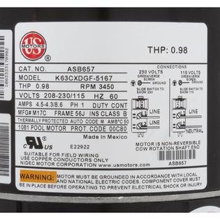 Motor, /USMtr, 0.5hp, 115/230v, 1Spd, 56Jfr, CFace, Thd, Full