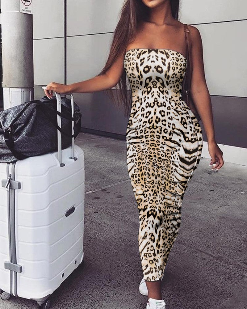 Leopard Print Bodycon Straight Dress