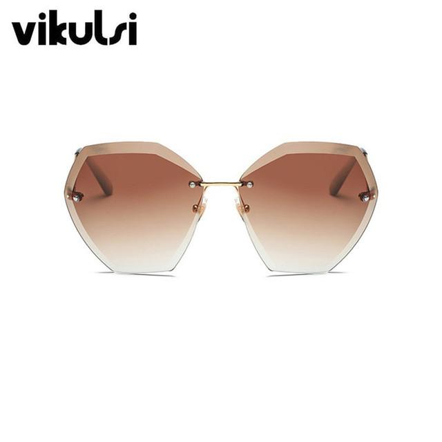 Sunglasses - Elegant Optics Rimless Lunette Femme Oversized Famous Brand Designer Lady Sunglasses