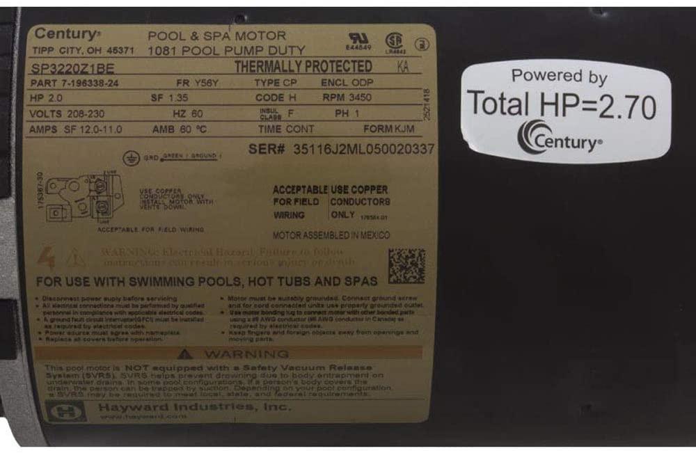 Hayward SPX3220Z1BER 2-Horsepower Energy Efficient Full Rate Motor Replacement for Hayward Tristar SP3200EE Series Pump