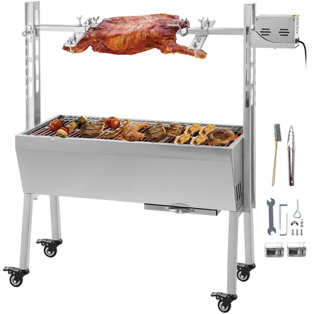 25W 132 Lbs Stainless Lamb BBQ Roaster Rotisserie Spit Pig Goat Trotter Electric