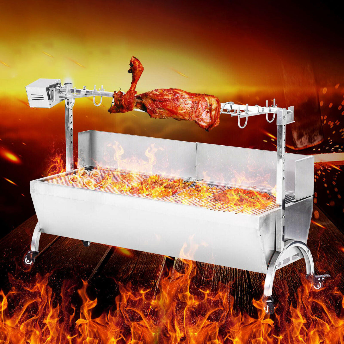 46'' Spit Roaster Rotisserie Pig Lamb Roast BBQ 77lb Picnic Outdoor Cooker Grill