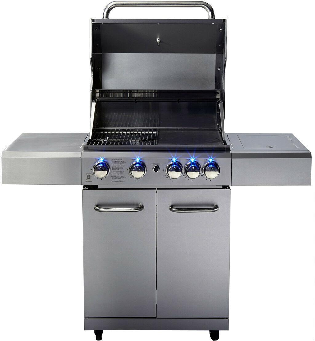 New Stainless Steel Outdoor Propane Gas BBQ 5 Burner Grill w/ Rotisserie + Cover