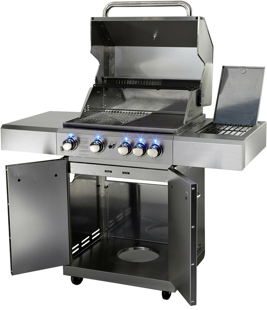 New Stainless Steel Outdoor Propane Gas BBQ 5 Burner Grill w/ Rotisserie + Cover