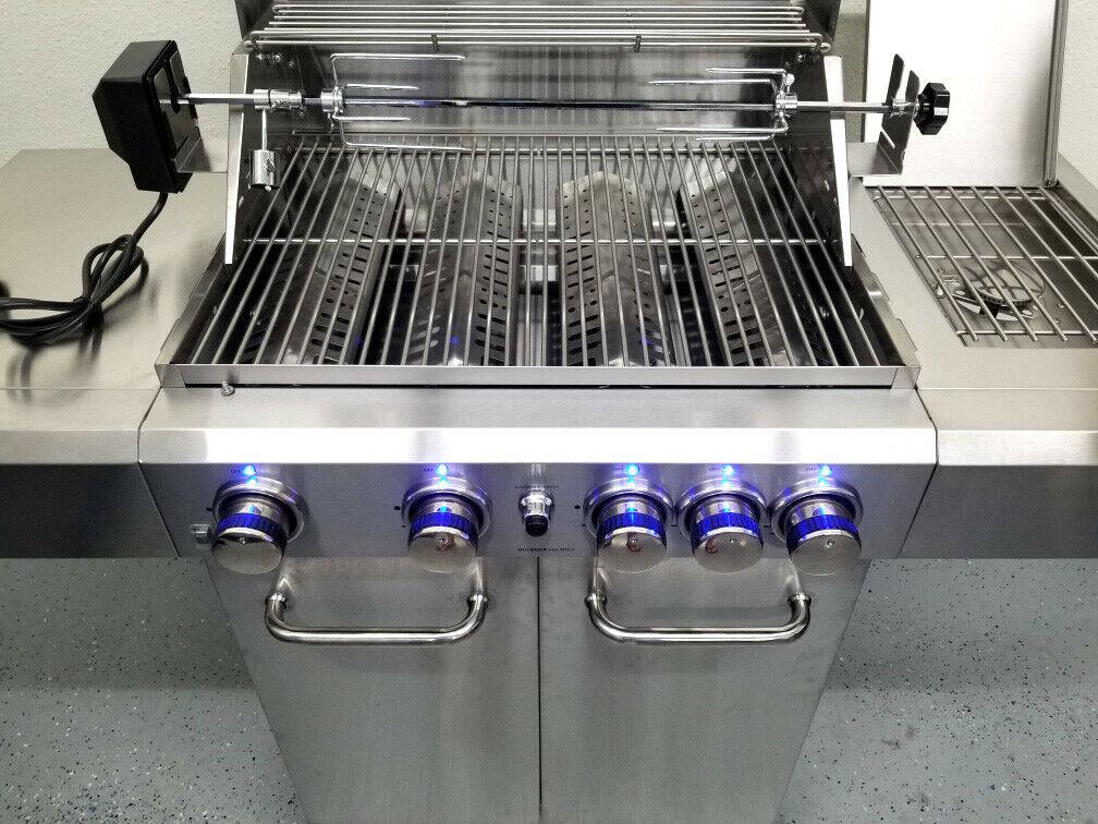 New Stainless Steel Outdoor Propane Gas BBQ 5 Burner Grill w/ Rotisserie + Cover