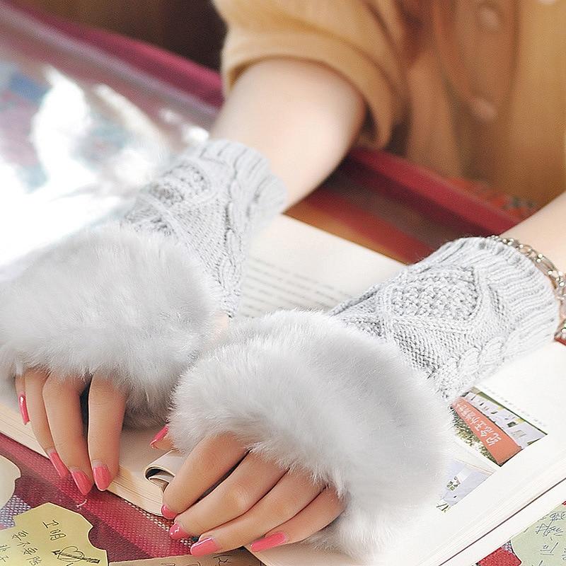 Clothing Accessories - Fashion Women Faux Rabbit Fur Hand Wrist Crochet Knitted Finger-less Gloves
