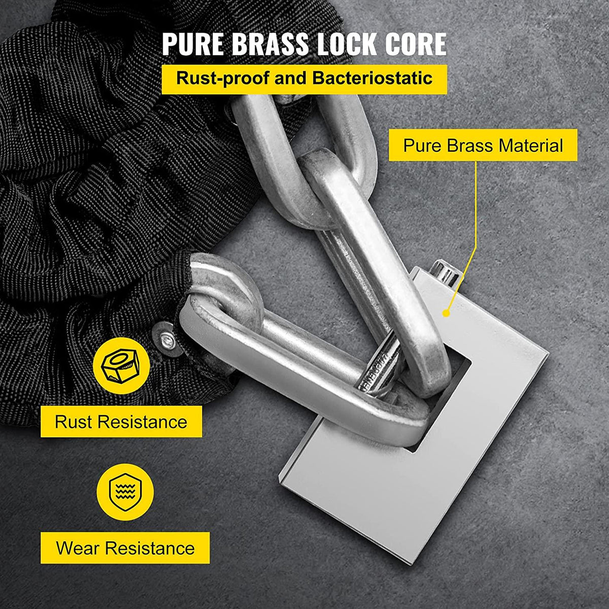 VEVOR Heavy Duty Chain Lock, 2/5 Inch x 9.83 Feet Security Chain and Lock Kit, Premium Case-Hardened Chain Pure Brass Lock Core with 3 Keys, Fit for Motorcycle, Generator, Gates, Bicycle, Scooter