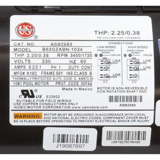 Motor, US Motor, 1.5hp, 2-Spd, 230v, 56YFr, SQFL, Full Rate, PE