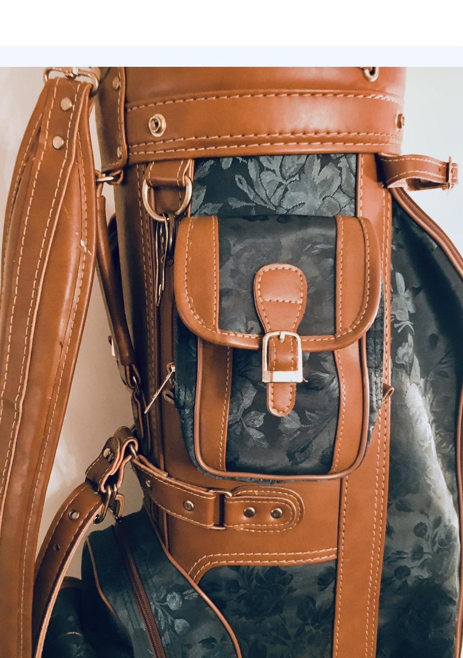 Vtg Bennington 6-Way Divider Leather/Rose-Print Single Strap Golf Bag